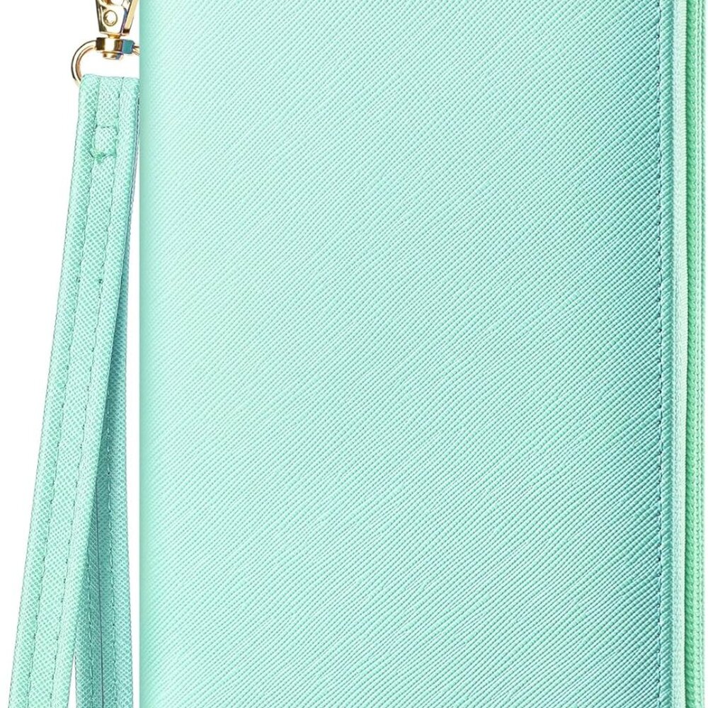 Women's Vegan Leather Clutch Wallet with Zip, Hand Strap, Large Capacity